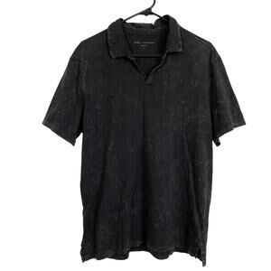 John Varvatos Mens Shirt Large Black Mineral Wash Bodhi Short Sleeve Polo Cotton